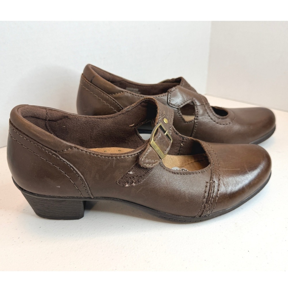 Earth Origins Brown Leather Mary Jane Block Heel Buckle Shoes 9.5